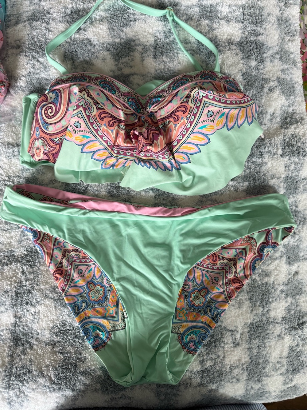 Jessica Simpson Mint Green Multicolor Paisley Bikini Set